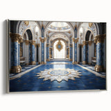 Extra large framed canvas featuring a vintage poster art of a palace in colorful art hues, ideal for living room wall decor.