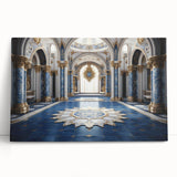 Large black and white stretched canvas featuring an architectural palace design, ideal for kitchen or bedroom wall art.