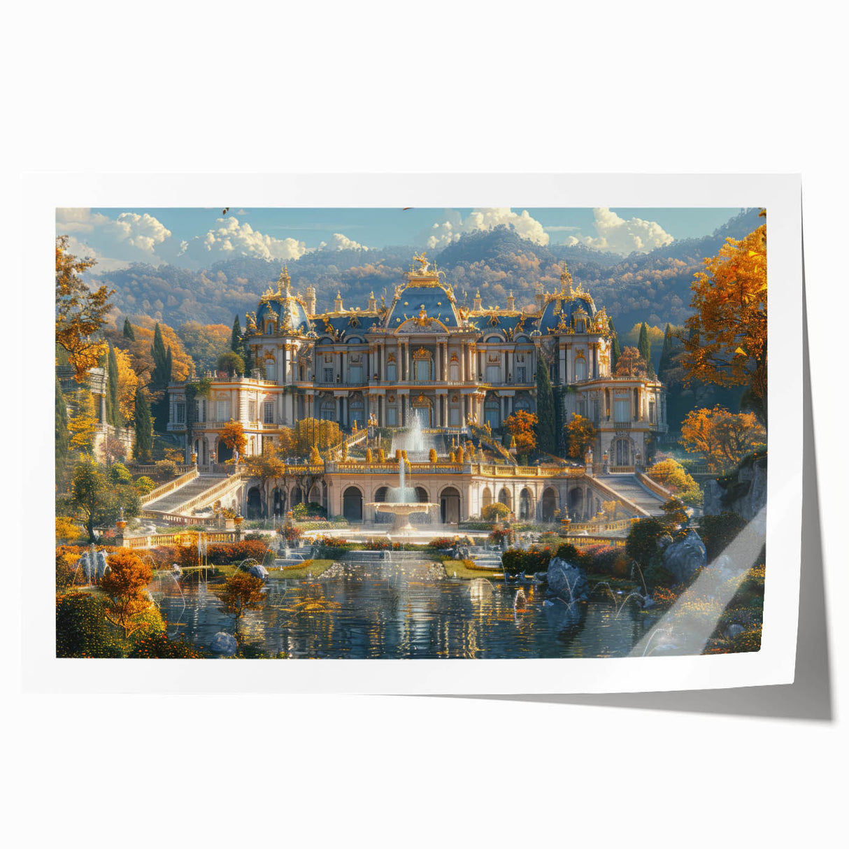 Extra large rolled print of a floral palace design in muted earth tones, ideal for art wall dining room.
