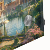 Mid-century modernist large abstract wall art featuring geometric shapes in muted earth tones on acrylic glass.