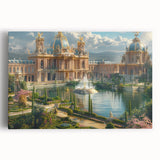Large black and white stretched canvas of a palace architecture design, ideal for kitchen wall art.