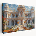 Large art print of a palace architecture in monochrome tones on stretched canvas, ideal for kitchen wall art.