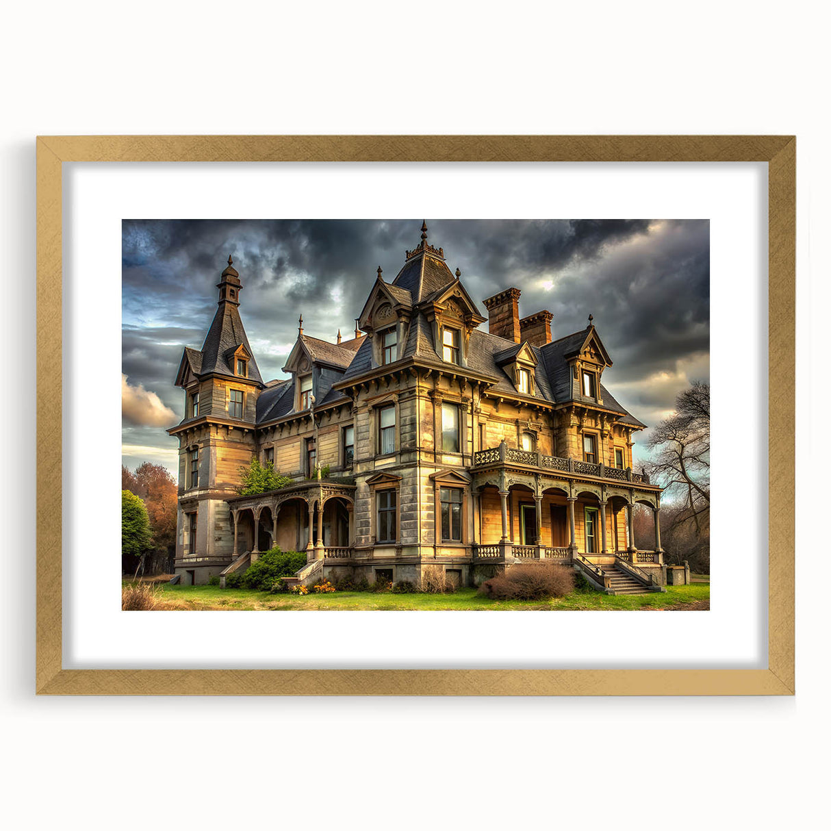 Textured abstract art print of an ornate palace design in muted gold tones on a framed canvas, ideal for bedroom art.