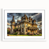 Abstract art print featuring textured patterns in neutral hues, framed in white.