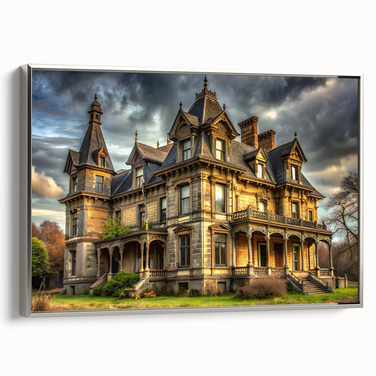 Vintage poster art of a palace in colorful tones on extra large framed canvas, ideal for living room decor.