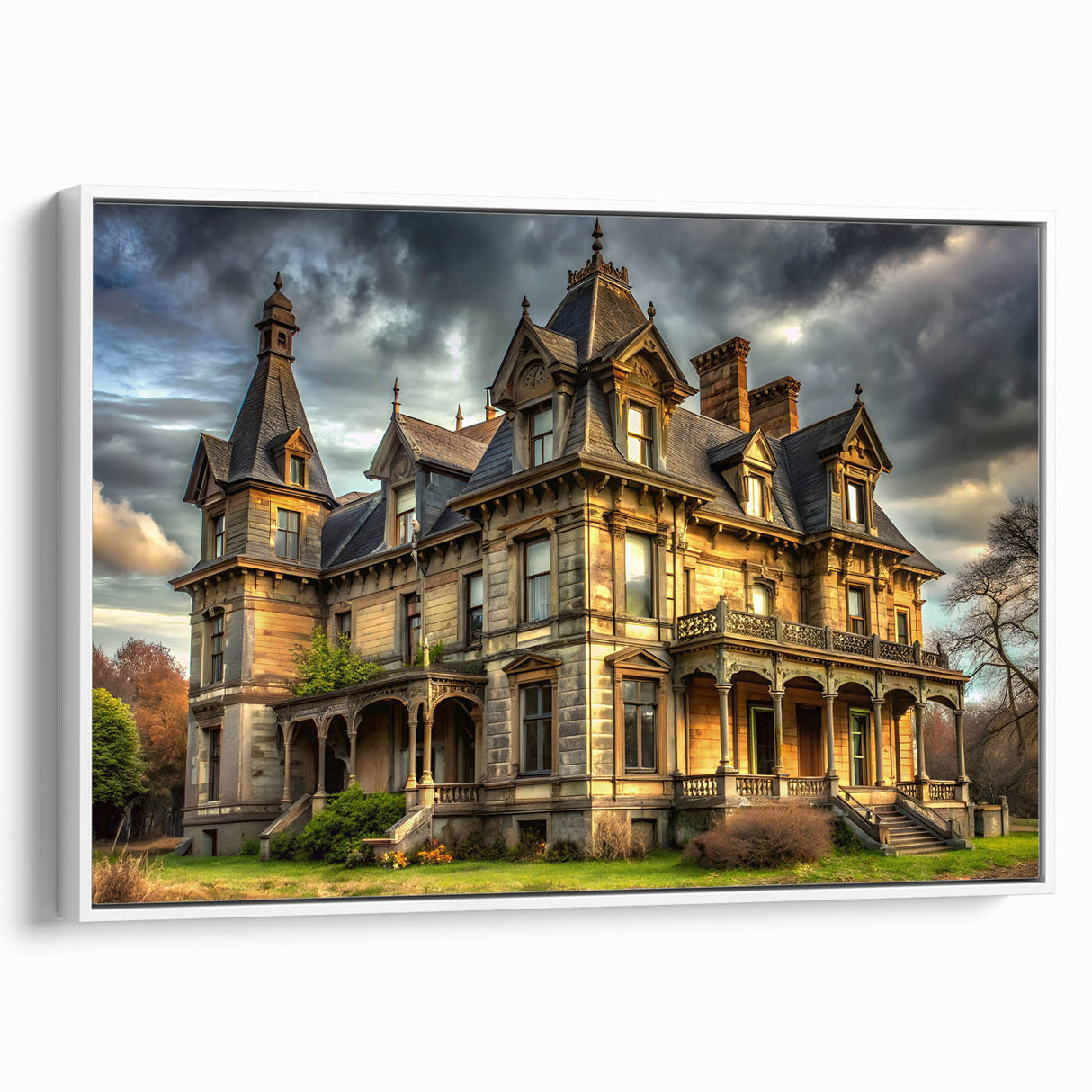 Framed canvas of a vintage palace design in black and white, ideal for bedroom wall art.