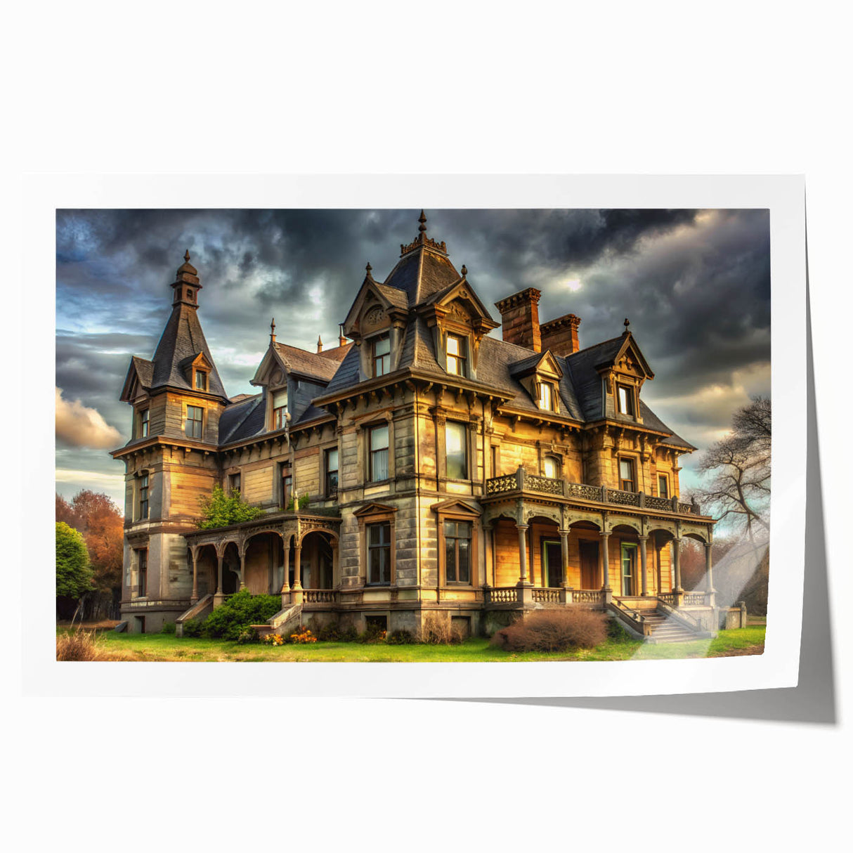 Rolled print of a large floral palace design in muted earth tones, suitable for art wall dining room or classy bathroom.