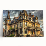 Black and white photo of a leaning palace on stretched canvas, ideal for kitchen wall art or bedroom ambiance.