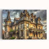 Large black and white photo of a palace's intricate architecture on stretched canvas, ideal for kitchen wall art.