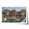 Extra large rolled print of a detailed palace architecture with muted earth tones, ideal for art wall dining room.