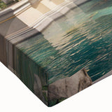 Large art black and white landscape painting on stretched canvas, with a detailed view of a palace.