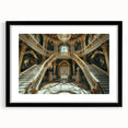 Extra large colorful abstract art print of a palace, featuring a textured design in vibrant hues, framed in black.