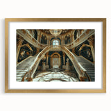 Textured abstract art print featuring a gold palace design on a framed mat, suitable for bedroom decor.