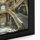 Framed canvas featuring a close-up of a palace with textured black and colorful art, ideal for living room decor.