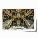 Extra large rolled print of a palace architecture with intricate floral designs in muted earth tones.