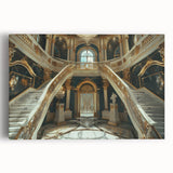 Black and white photo of a grand palace on stretched canvas, ideal for kitchen wall art.