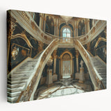 Large art print of a detailed palace architecture on stretched canvas, featuring muted earth tones.