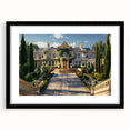Extra large abstract art print featuring a colorful, textured depiction of a palace, presented in a black frame with mat.