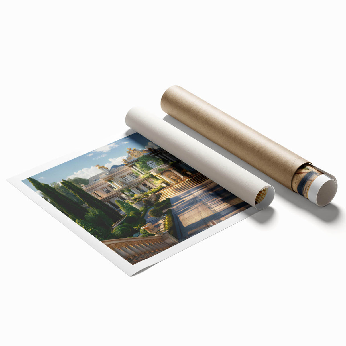 Extra large rolled print of a floral palace design in muted pastel shades, ideal for classy bathroom wall art.
