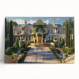 Black and white large art print of a leaning palace architecture on stretched canvas.