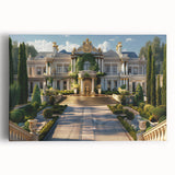 Black and white large art print of a palace architecture on stretched canvas, suitable for kitchen wall art.