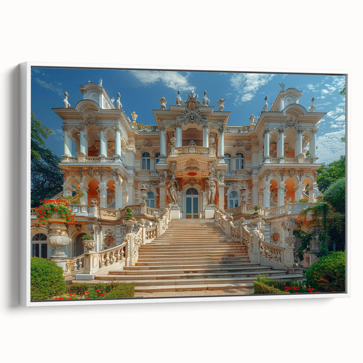 Framed canvas of a vintage black and white landscape painting, ideal for bedroom wall art.