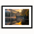 Extra large abstract art print featuring a colorful, textured depiction of a palace, in a black frame.