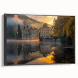 Black and white vintage poster art of a palace design on framed canvas, suitable for bedroom wall decor.