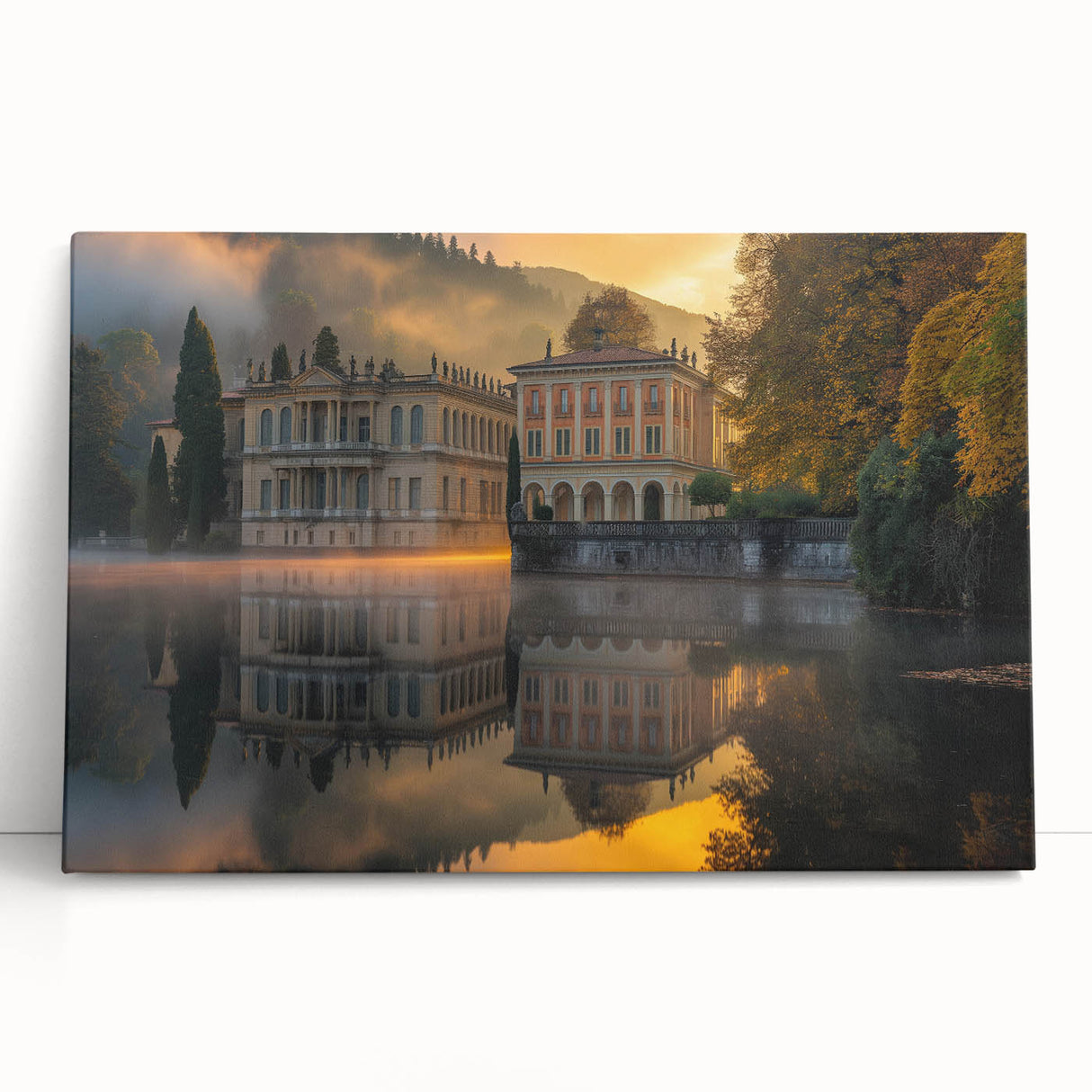 Black and white photo of a leaning palace on stretched canvas, ideal for kitchen wall art or bedroom ambiance.