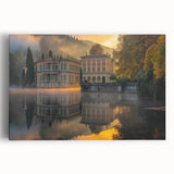 Black and white large art print of a palace architecture on stretched canvas, suitable for kitchen wall art.