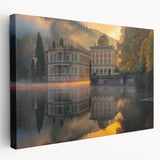 Large art print of a baroque palace architecture on stretched canvas, using muted earth tones, suitable for kitchen wall art.