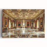 Large black and white photo of a palace on stretched canvas, suitable for kitchen wall art.