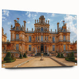 Large abstract wall art on acrylic glass depicting a modern palace design in neutral tones.