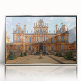 Art deco palace architecture in monochrome tones, framed acrylic print, suitable for modern art wall decor.