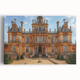 Black and white photo of a grand palace on stretched canvas, ideal for kitchen wall art.