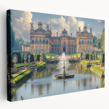 Large art depicting an intricate palace architecture in neutral beige tones on stretched canvas.
