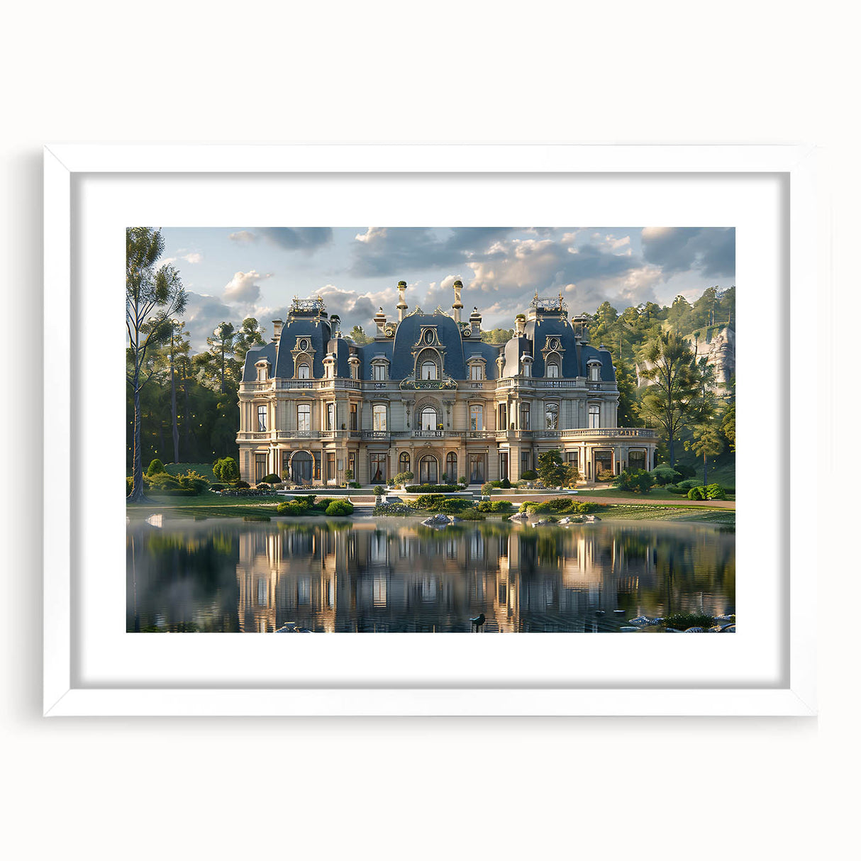 Extra large abstract art print featuring textured brush strokes in muted grays and whites, framed with a white mat.