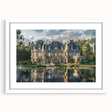 Extra large abstract art print featuring textured brush strokes in muted grays and whites, framed with a white mat.