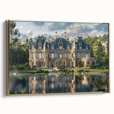 Framed canvas featuring a vintage palace design in black with colorful accents.