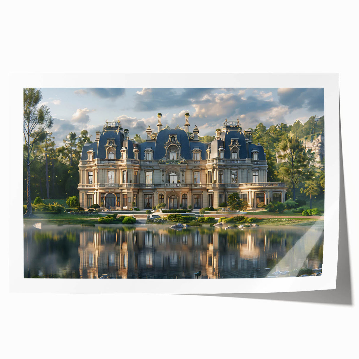 Extra large rolled print of a palace architecture design in muted earth tones.