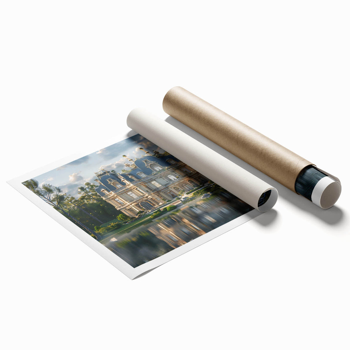 Extra large rolled print of a floral palace design in pastel shades.