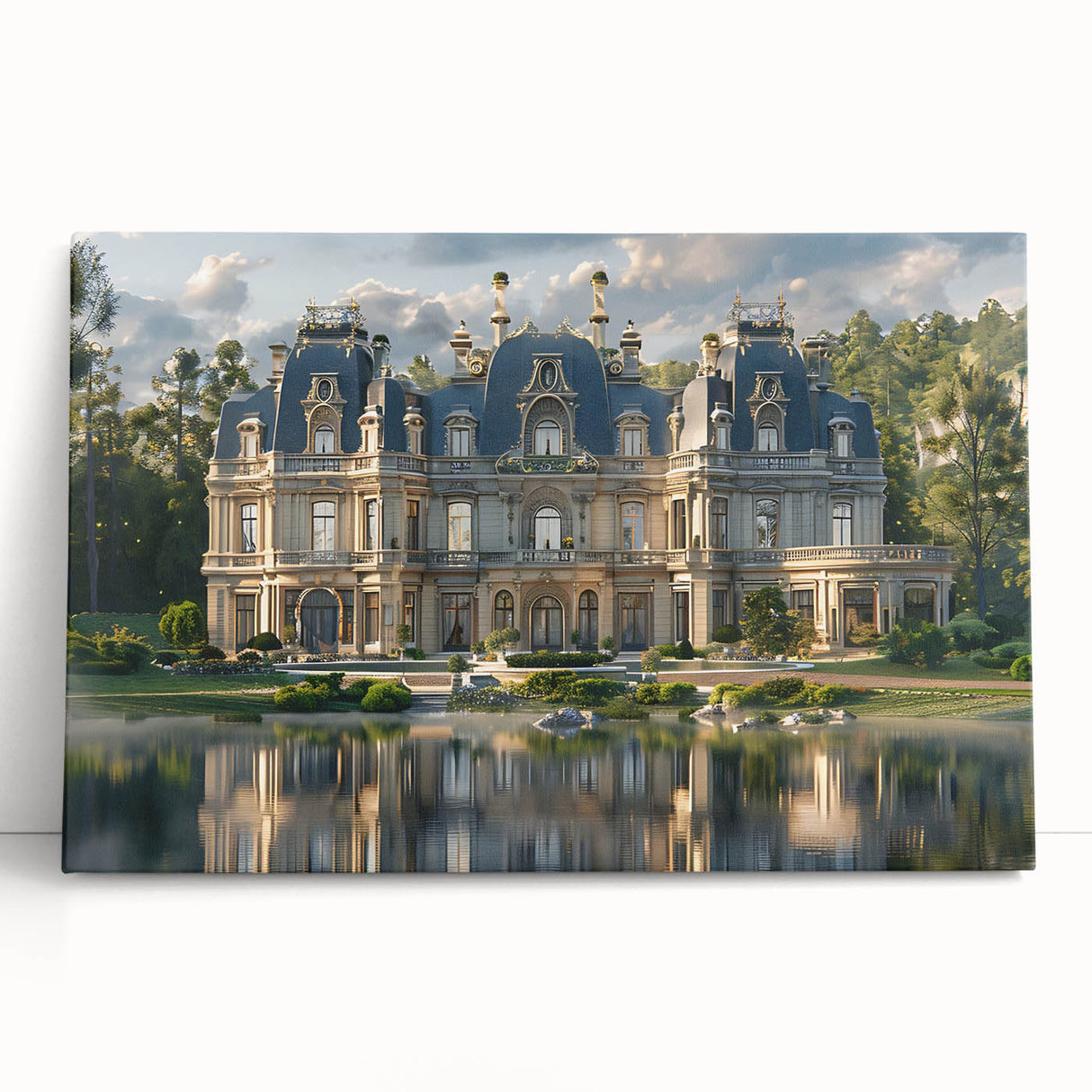 Black and white large art print of a palace architecture on stretched canvas, ideal for kitchen wall art or bedroom.