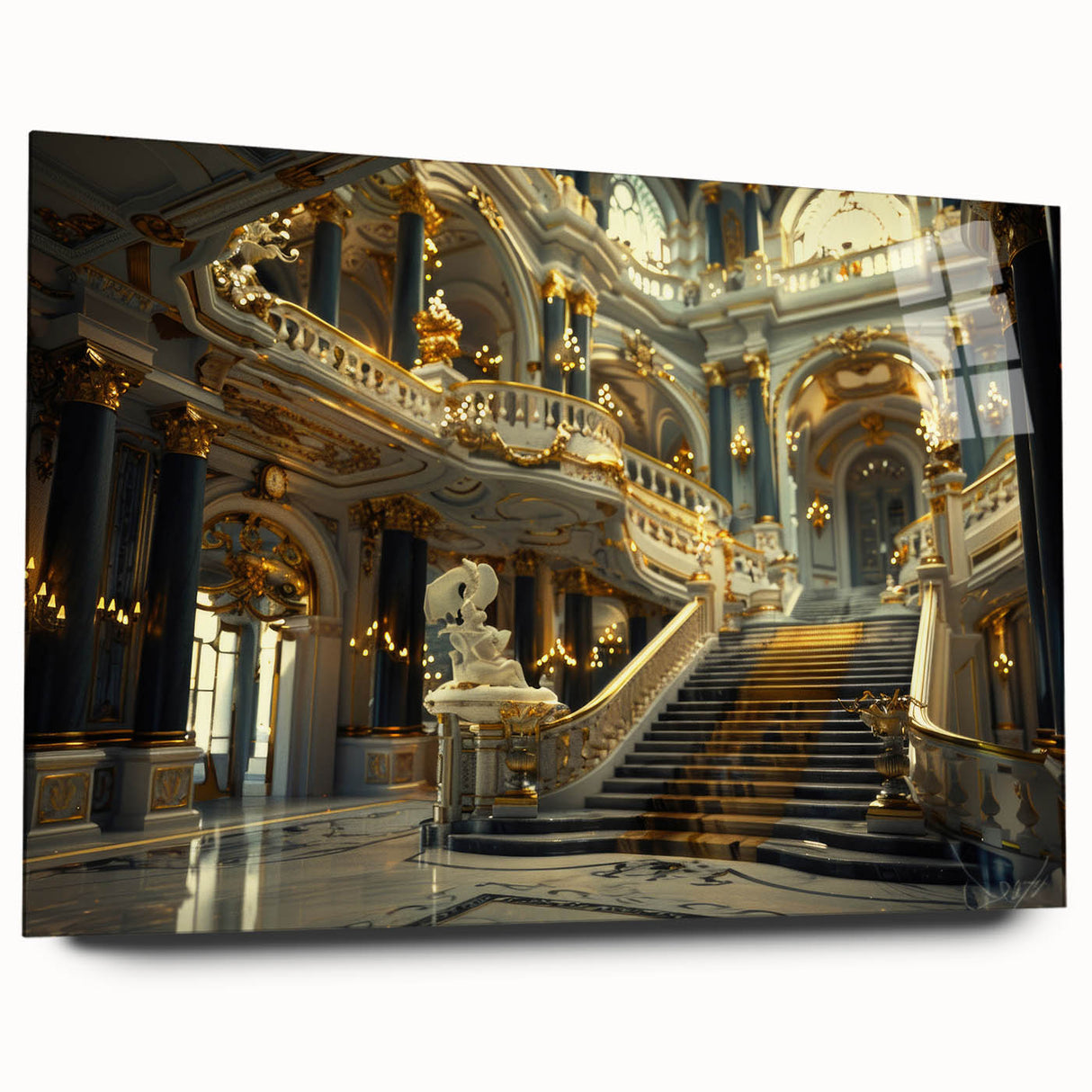 Large abstract wall art on acrylic depicting a palace design in muted earth tones, ideal for bedroom or dining room decor.
