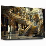 Large abstract wall art on acrylic depicting a palace design in muted earth tones, ideal for bedroom or dining room decor.