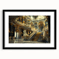 Extra large abstract art print featuring a colorful, textured depiction of an architectural palace, framed in black.