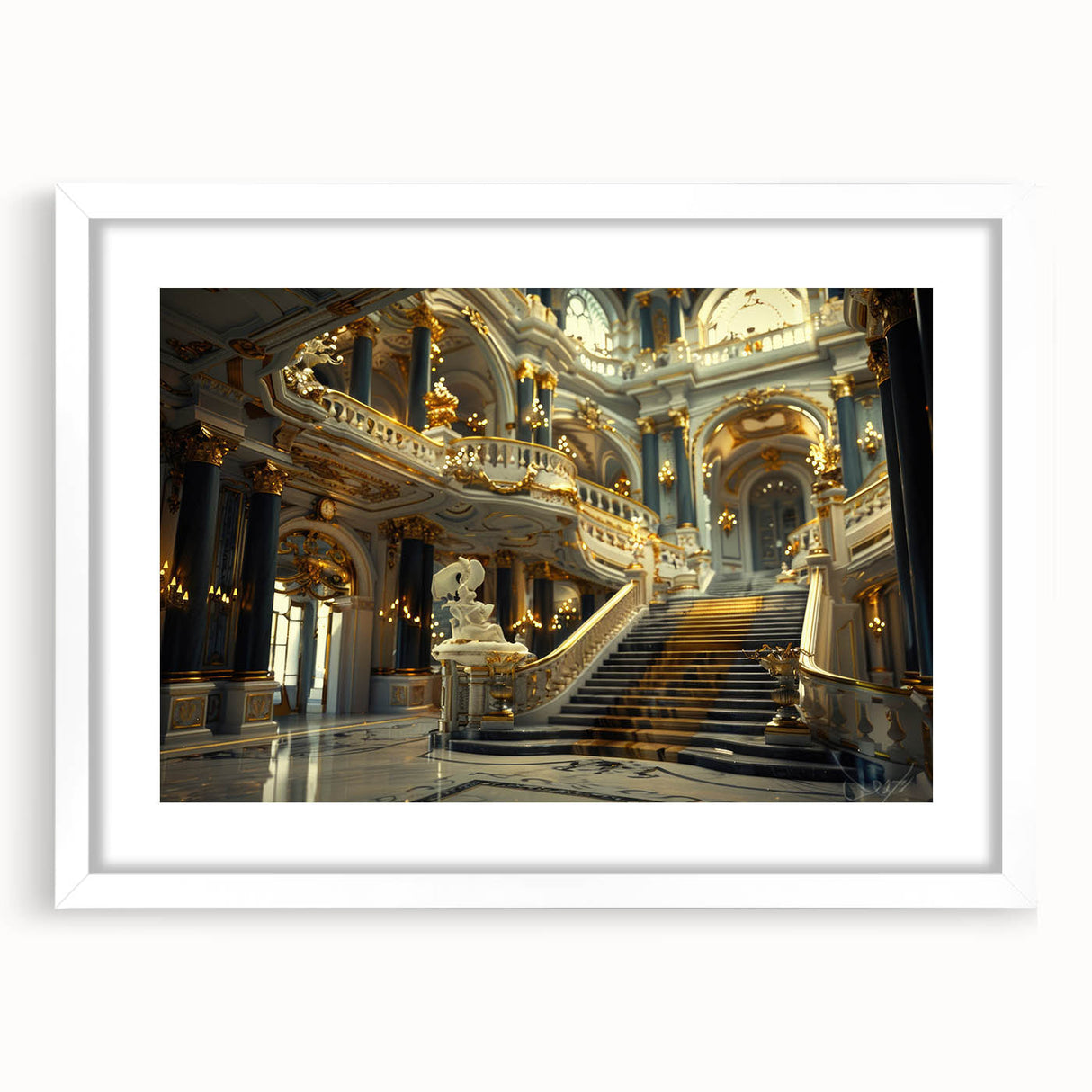 Extra large abstract art print featuring textured designs in neutral tones, framed in white, ideal for living room decor.