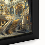 Close-up of a black wall art featuring a textured, colorful palace design on a framed canvas, ideal for living room decor.