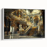 Framed canvas of a black and white vintage palace design, ideal for bedroom wall art.