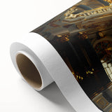 Art deco poster featuring a geometric palace design in muted gold and white, printed on rolled canvas.