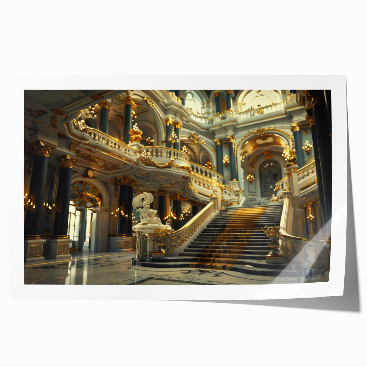 Extra large rolled print of a floral art depicting an ornate palace architecture, ideal for art wall dining room.